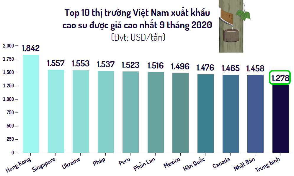Top 10 thị trường Việt Nam xuất khẩu cao su nhiều nhất 9 tháng đầu năm 2020